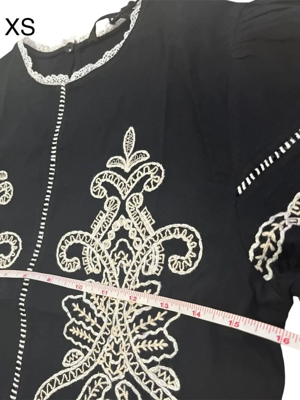 ZARA ZW Collection Embroidered Cotton Blouse NWT XS Black Contrast Summer